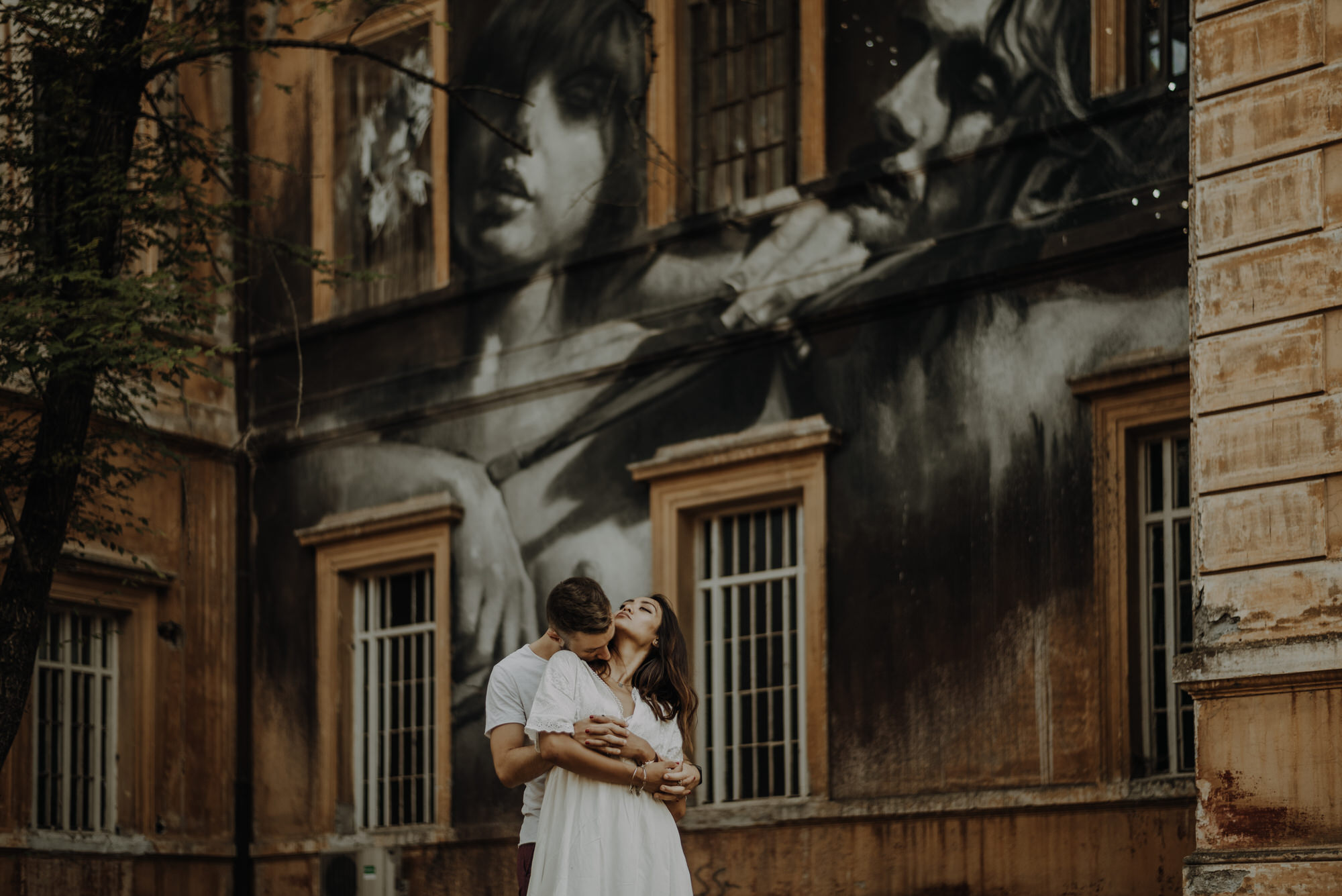 Passionate couple session in abandoned place in Rome